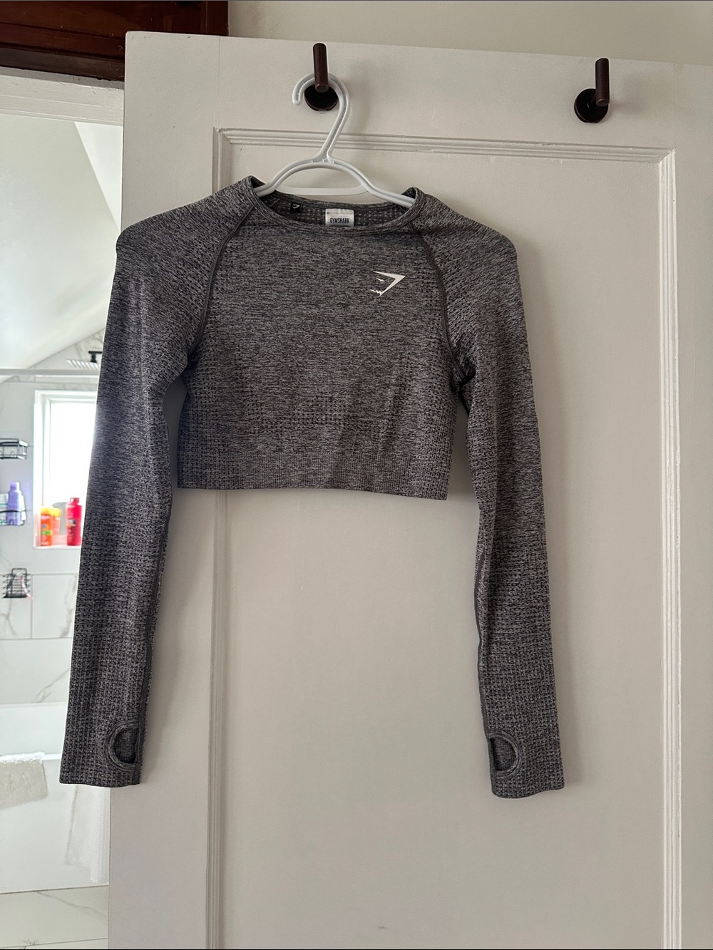 Gymshark Heather Gray Cropped Seamless Long Sleeve Top